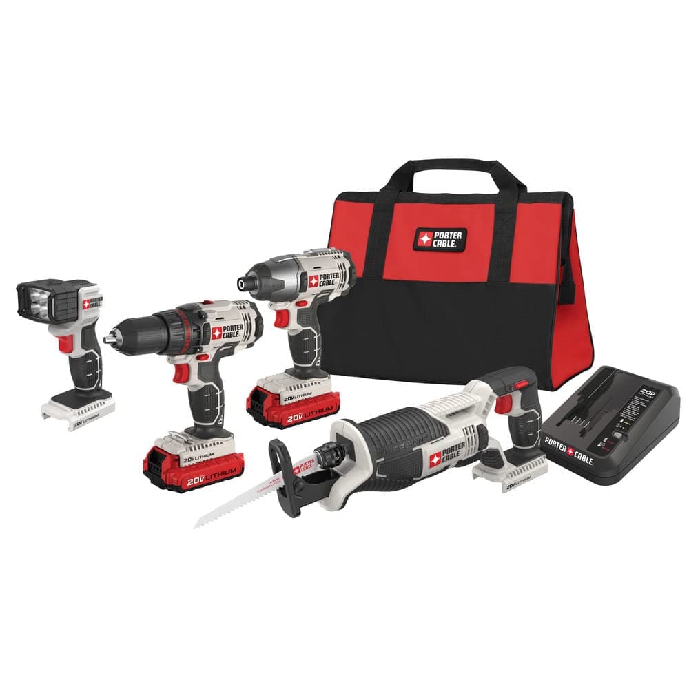 PORTER-CABLE 20V MAX* Cordless Drill Combo Kit, 4-Tool (PCCK615L4)