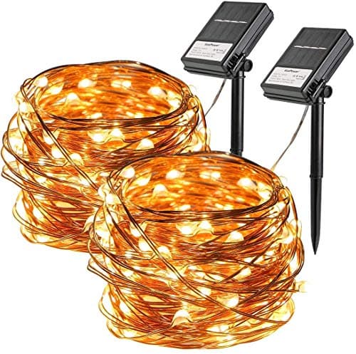 2 Pack 36 ft 100 LED Battery and Solar Powered String Light Waterproof Cooper Wire Light with 8 Modes for Christmas Party Wedding Garden Home Decoration
