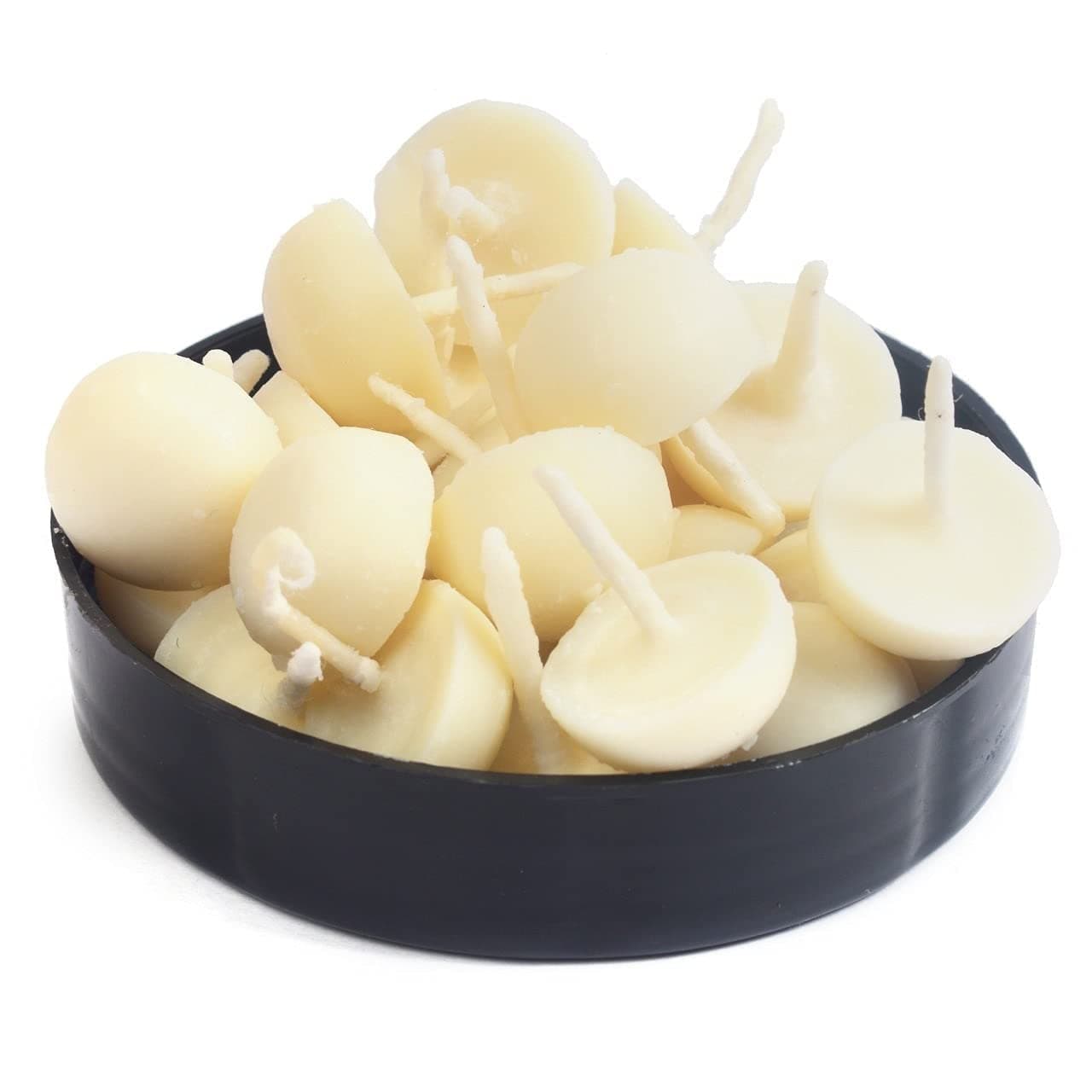 Om Phool Batti Small Size Cow Ghee Diya Batti for Puja, 100 Pcs, Wax Free & Vegan Ghee Batti/Wicks/Jyot for Puja Aarti, (Pack of 1, White, 100 Pcs)