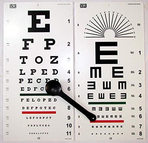 Snellen and Illiterate Eye Chart 20 Feet with Eye Occluder Combo Pack