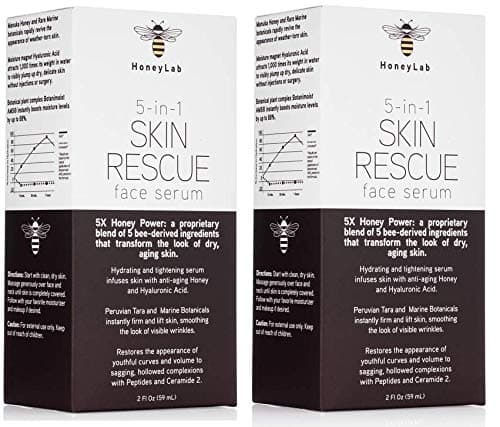 HoneyLab Skin Rescue Face Serum with Manuka Honey, Hyaluronic Acid and peptides. Anti-aging serum contains Marine extracts that soften the look of wrinkles and fine lines. (Two - 2oz)