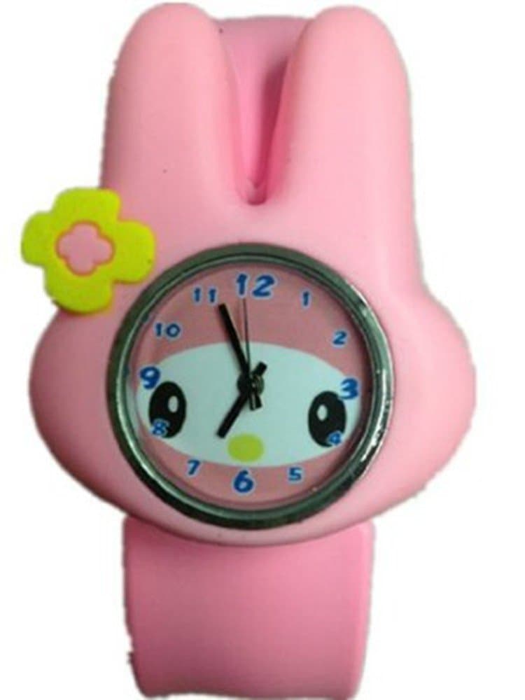 NEW! Cute Kids Boy Girl Children's Rubber Snap-on Slap Cuff Watch Gift (Pink, Rabbit)