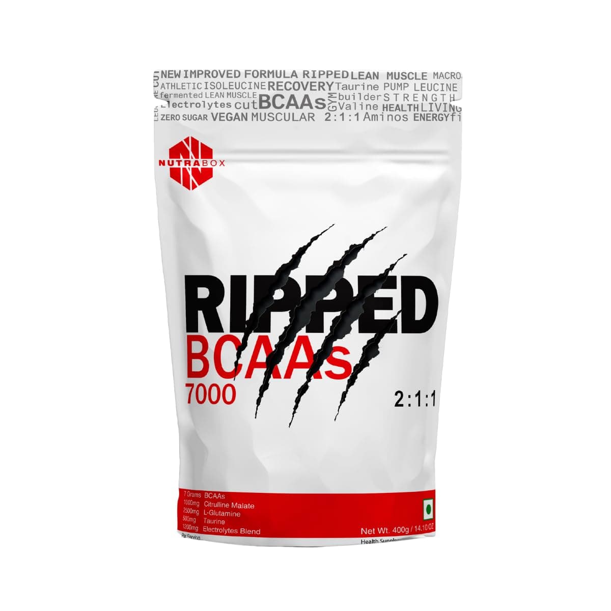 Nutrabox RIPPED Pure Fermented BCAA Body Building Supplement 66 Scoops, 400 G Pack (Tangy Orange Flavor)
