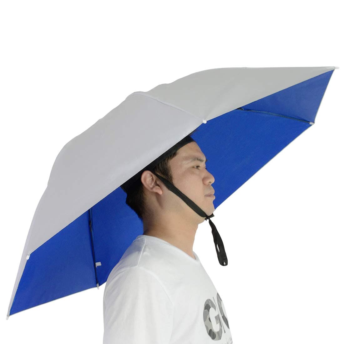 NEW-Vi Fishing Umbrella Hat Folding Adjustable Sun Rain Cap, 37.4”Oversize Hands Free Umbrellas, 7-Ribs Anti-UV Waterproof Headwear for Fishing Gardening Golf Sunshade Outdoor