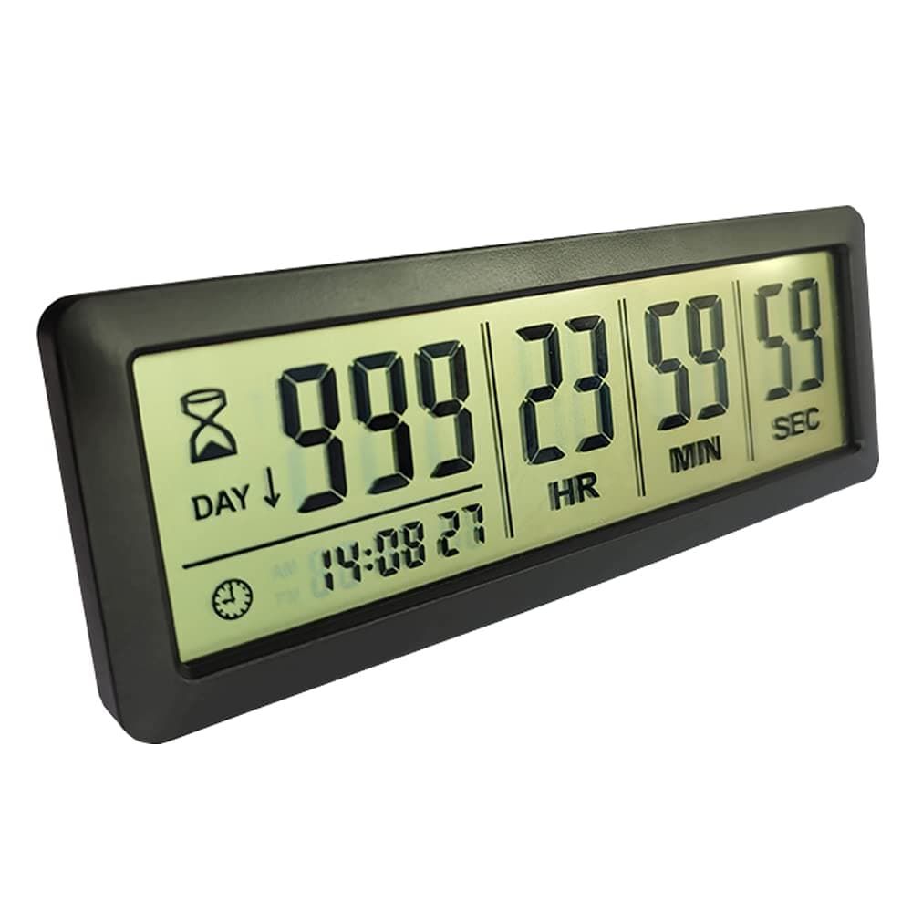Digital Countdown Days Timer - Black Upgraded Big 999 Days Count Down Clock with Stand Strong Magnetic Back for Vacation Retirement Wedding Holiday