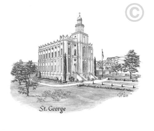 LDS Plastic St George Utah Temple Sketch Temple Recommend Holder - Chad Hawkins Temple Art