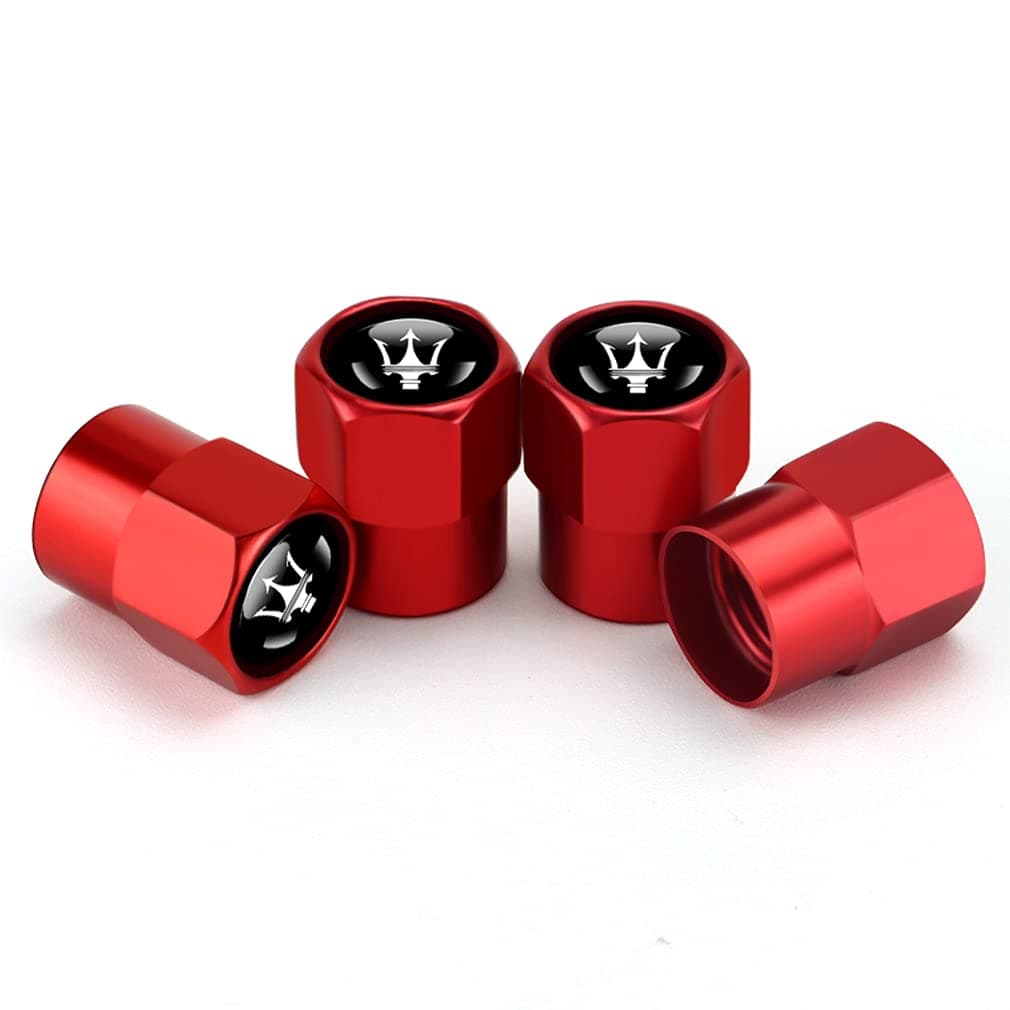 Hisport Fit Maserati Stem Cap 4pcs Universal Car Tire Valve Stem Caps Air Cover Car Accessories Hex 016 Red Stem Cover