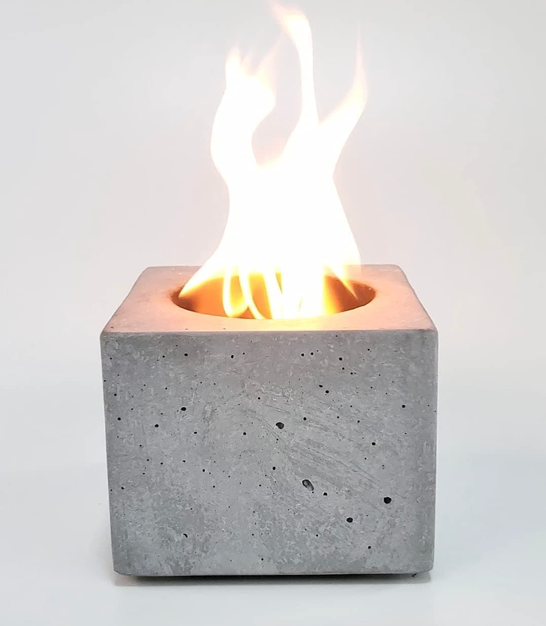 Concrete EncounterConcrete Square Tabletop Indoor fire Bowl fire Pit, The Fire Pot., SM-S, Gray, 5In x 5In x 4In