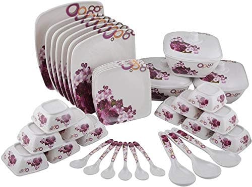 Maharaja Royal Melamine Floral Dinner Set - 40 Pieces, White & Purple