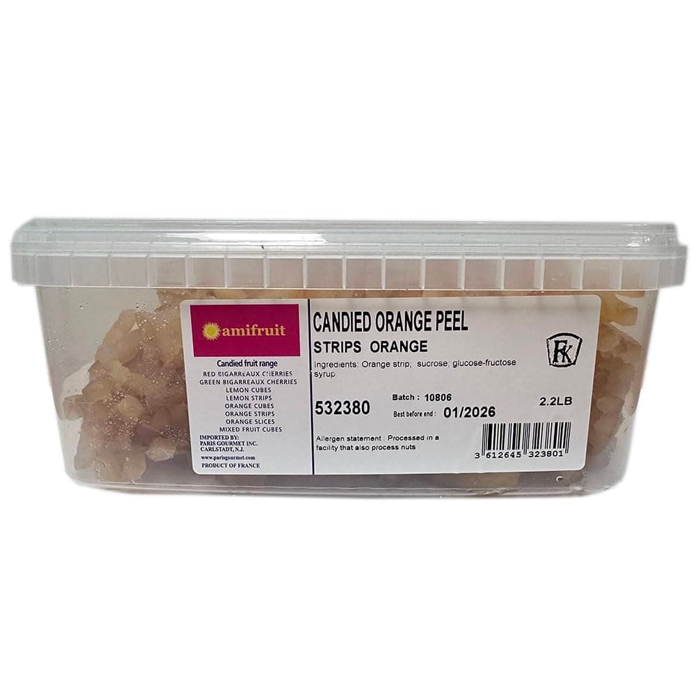 Amifruit Candied Orange Peel Strips 2.2lbs. Ready To Eat, Slowly Candied In Sugar Syrup, Certified Kosher, Gluten Free, GMO Free, Trans Fat Free