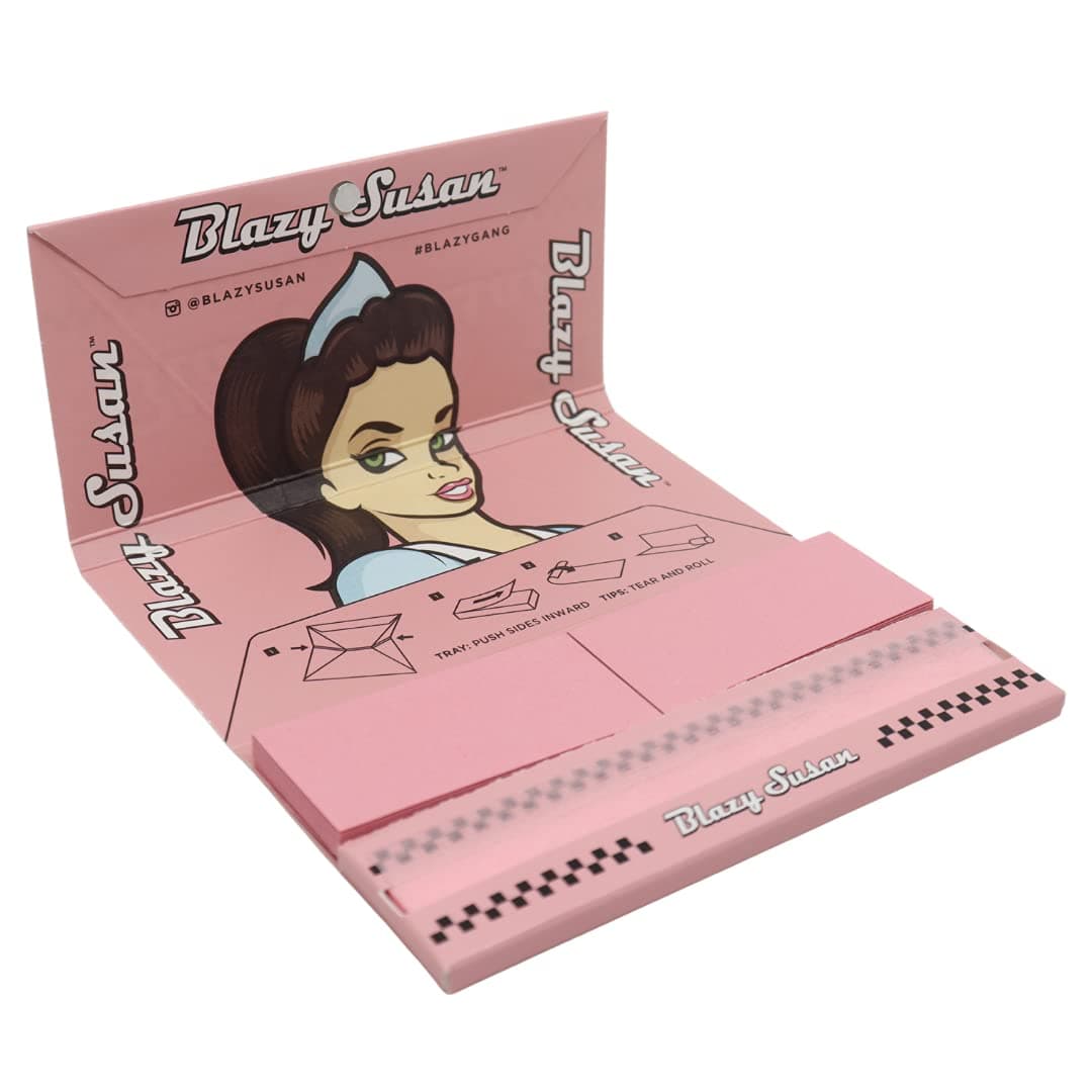 Blazy Susan Kingsize Pink Deluxe Rolling Papers - Tips and Tray
