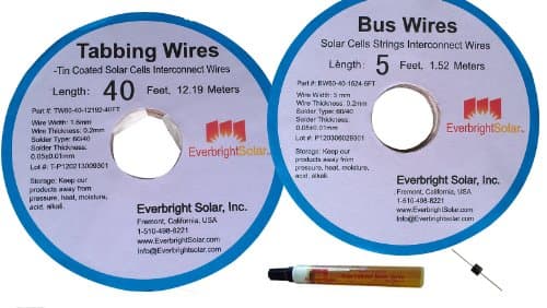 40ft Solar Tabbing Wire 5ft Bus Wire 1 Flux Pen 1- 15amp Diodes for DIY Panel