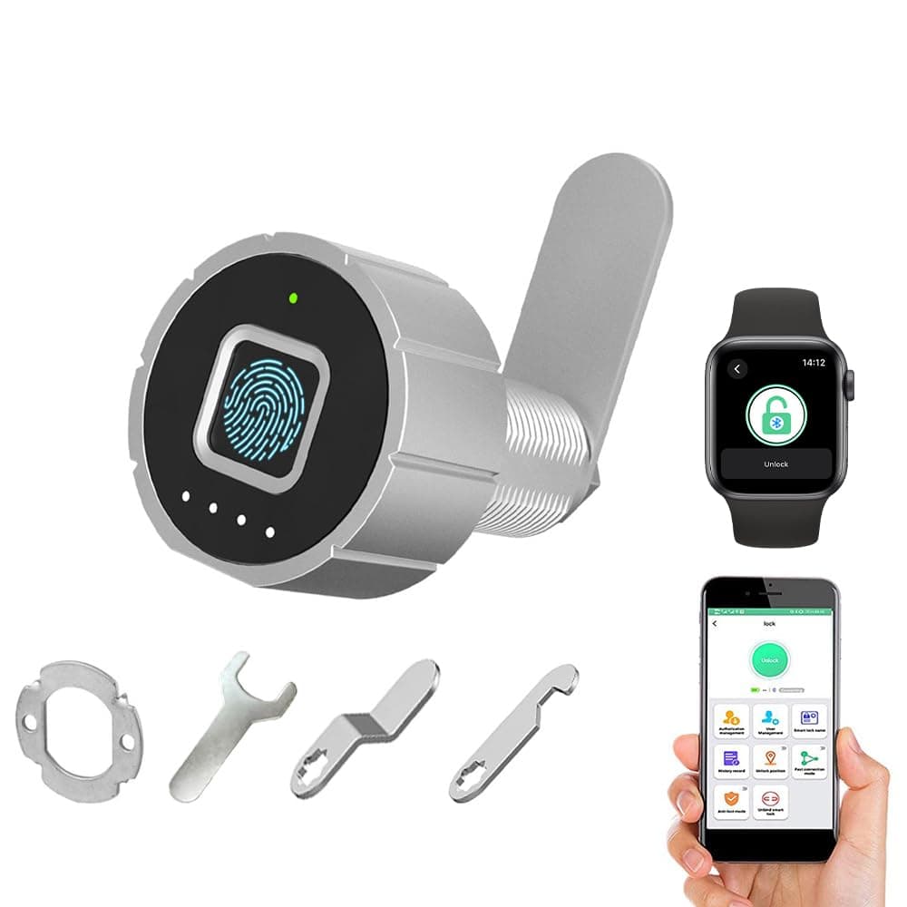 eLinkSmart Fingerprint Drawer Lock Bluetooth App Cabinet Lock 20MM (17MM) for Home Office Mailbox Keyless Furniture Lock with 3 Sizes Tubular Cam 20 Fingerprints 500+ App Users