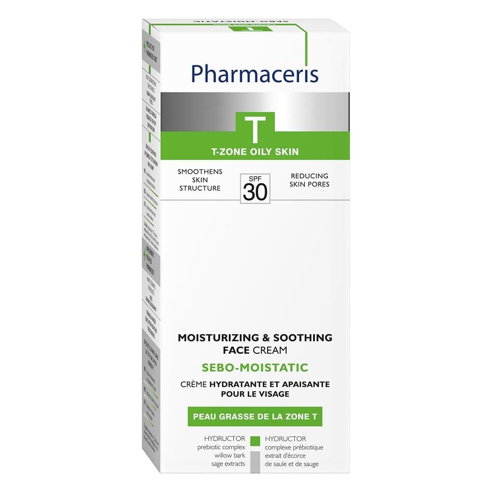 Pharmaceris T Sebo Matt‑Moistatic Cream SPF 30, 50 Ml – Hydructor Prebiotic Soothing Moisturizer With Willow Bark And Sage For Acne‑Prone Irritated Skin