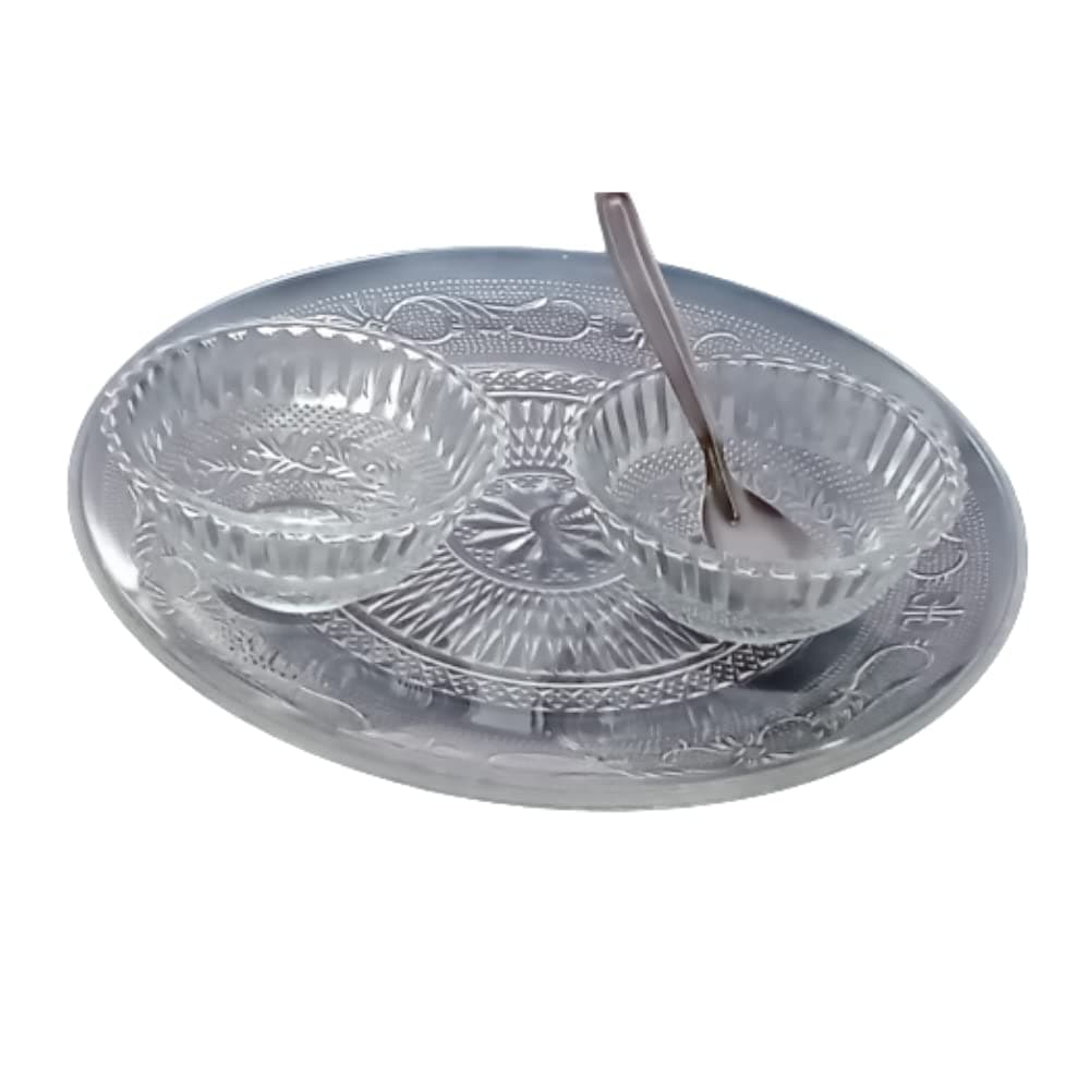 Kaniya Enterprise - Crystal Clear Glass Katori Bowl, Glass, Spoon (Set of 4)