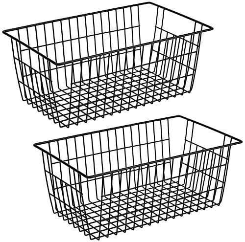 SANNOFreezer Baskets Wire Storage Baskets Closet Baskets Bin Farmhouse Organizer Storage Bins Large Organizer Bins for Home, Office, Bathroom, Pantry Organization Storage -Black Set of 2, 15.7"