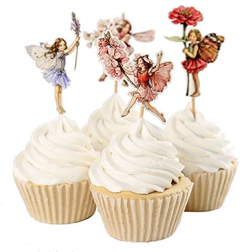 Fumee Set of 24 Pieces Cute Girls Dessert Muffin Cupcake Toppers for Picnic Wedding Baby Shower Birthday Party (Flower Fairy)