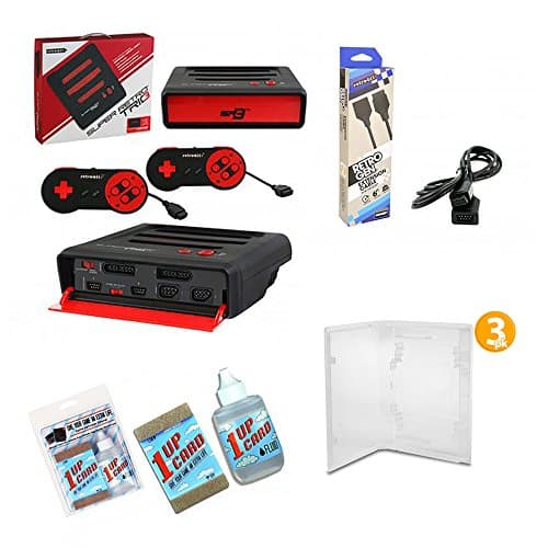 Super Retro Trio Gaming Bundle with 6' Foot Extension Cable, 3 Protective Universal Game Cases, Universal Cartridge Cleaning Kit