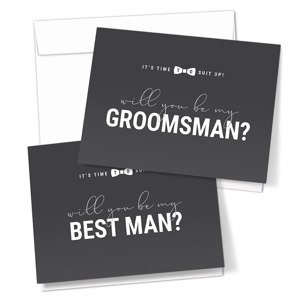 Hat Acrobat Modern Wedding Groomsman Invitation Cards, Grey and White, 10 Pieces