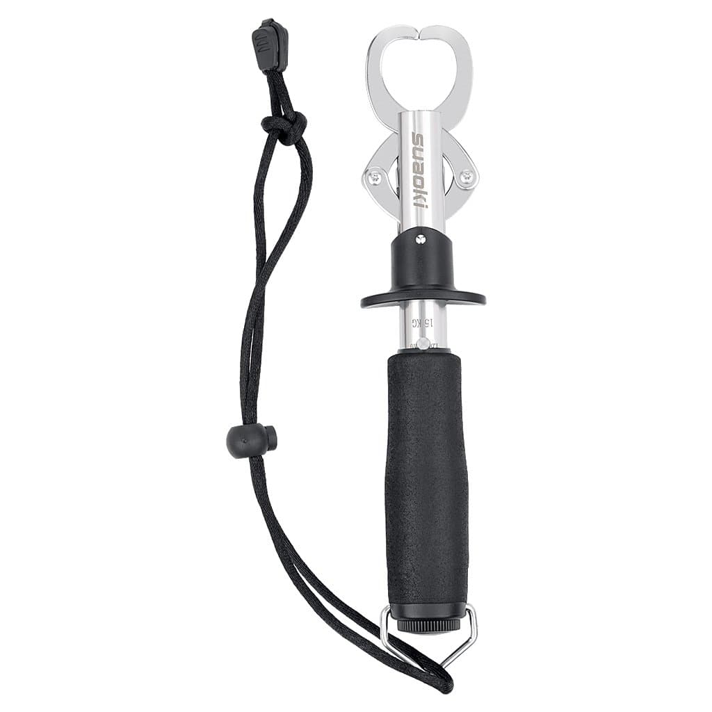 Two-sided Trigger Stainless Steel Fish Lip Grip Gripper Grabber Tool with Weight Scale Max 33 lbs / 15kg Capacity EVA Foam Handle Adjustable lanyard