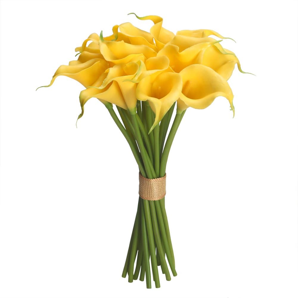 Easin Calla Lily Bridal Bouquet Wedding Flowers 20 PCS a Set Artificial Flowers Home Decor Real Touch (Yellow)