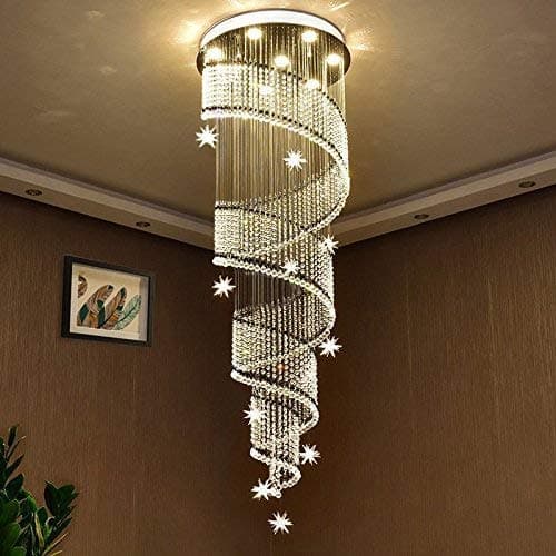 Saint Mossi Modern K9 Crystal Swirl Design Raindrop Chandelier Lighting Flush Mount LED Ceiling Light Fixture Pendant Lamp for Dining Room Bathroom Bedroom Livingroom 7 GU10 Bulbs D50cm X H148cm