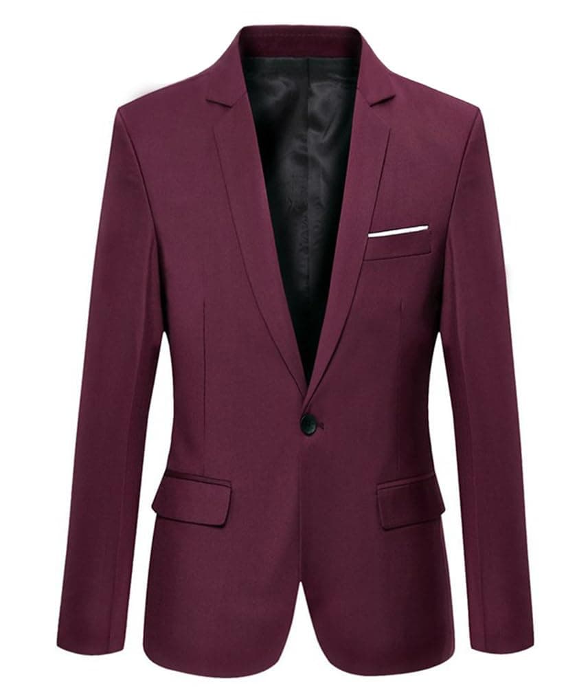Mens Blazer Jacket Slim Fit Casual One Button Sport Coats