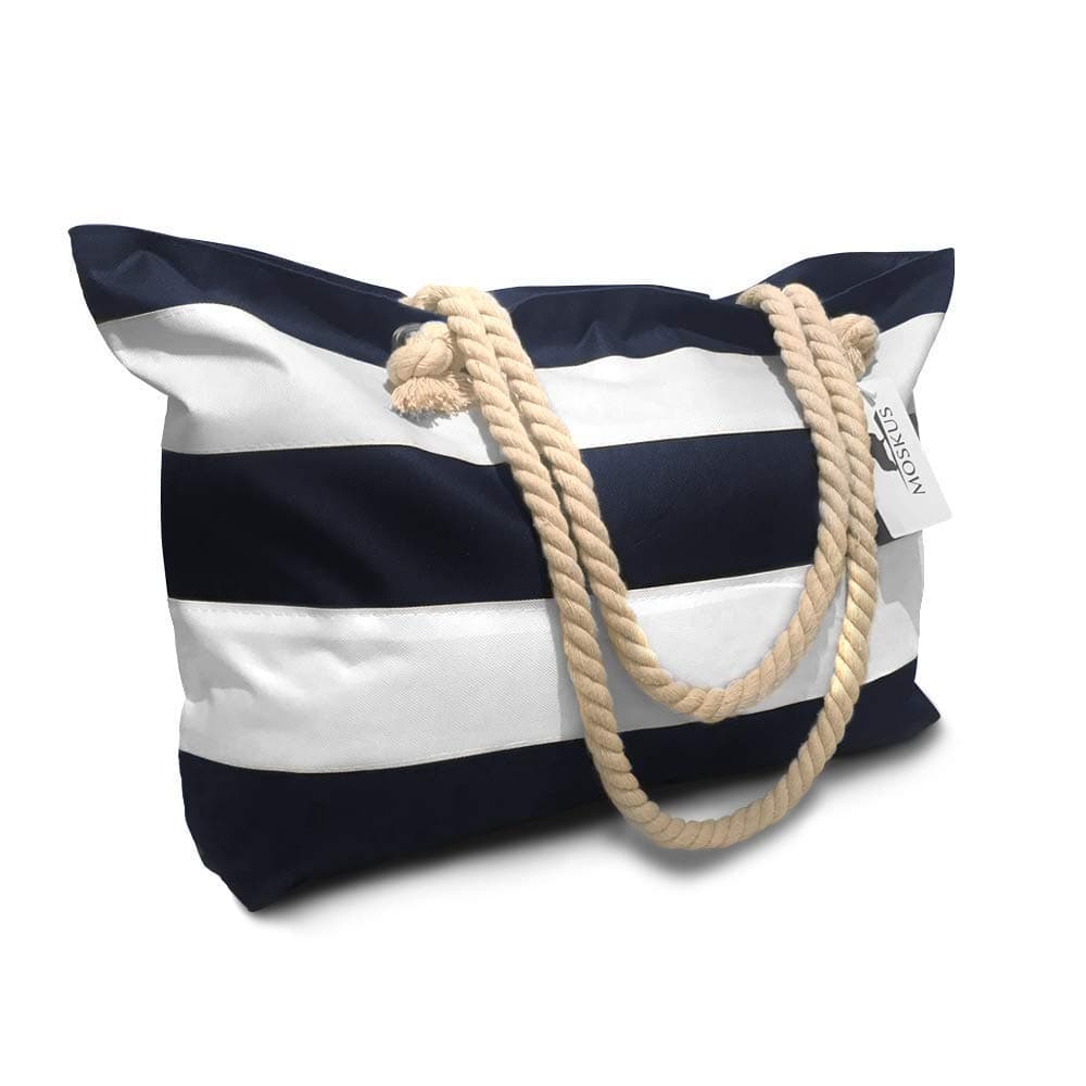 XL Beach Bag with Oxford Material 22 x 14 Tote Bag with Waterproof Lining Inner Zipper Pocket and Top Zipper from Moskus Gear