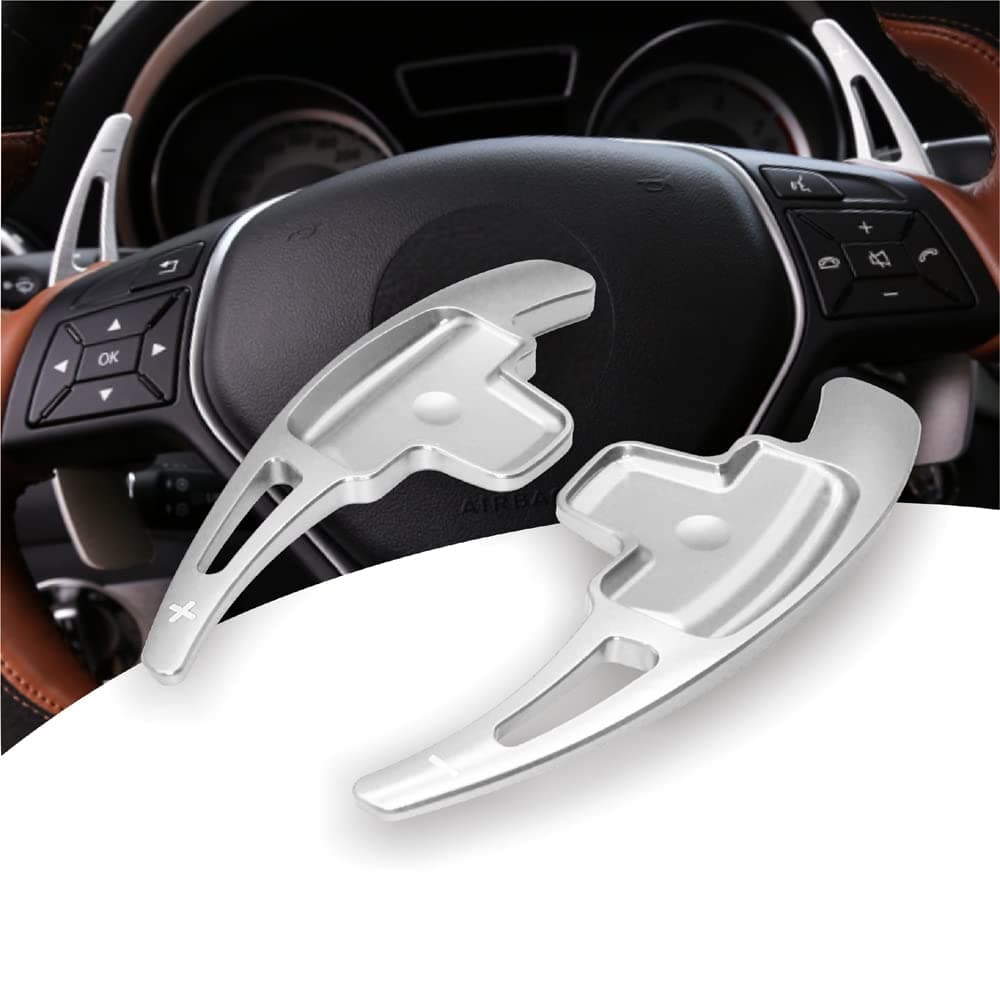 Aluminum-Alloy Steering Wheel Paddle Shifter Extension Compatible with Mercedes Benz A B E GLA GLK SLK M GL Class (Model A-Silver)