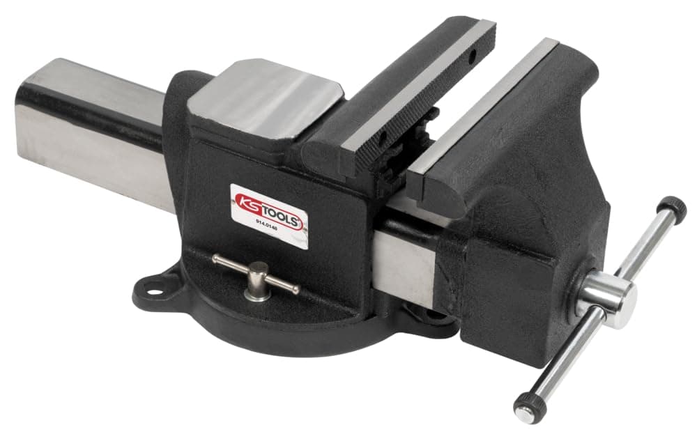 914.0148 - Parallel Jaw Bench Vice, 200 mm, Cast Iron Table Vice with Steel Jaws, Versatile Swivel Base, Interchangeable Jaws, Distance up to 200 mm