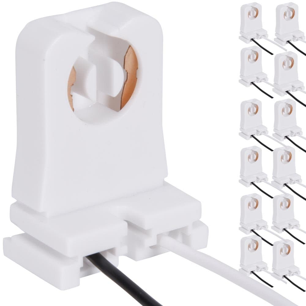 12-Pack JACKYLED Non-Shunted Turn-Type T8 Lamp Holder UL Socket Tombstone with 10 inches Wires Attached for LED Fluorescent Tube Replacements