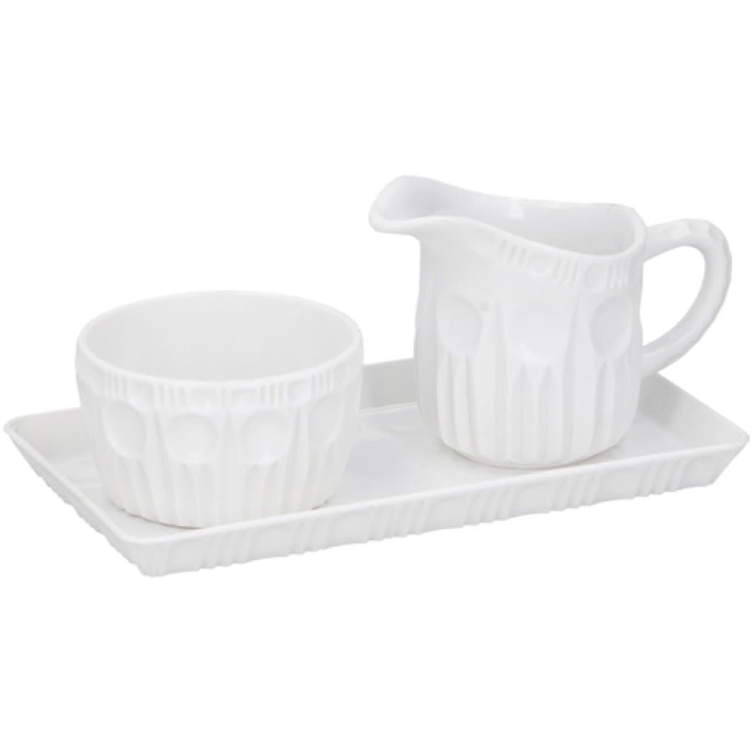 White Plastic 100ml Milk Cream Serving Jug Creamer Sugar Bowl Pot & Serving Tray