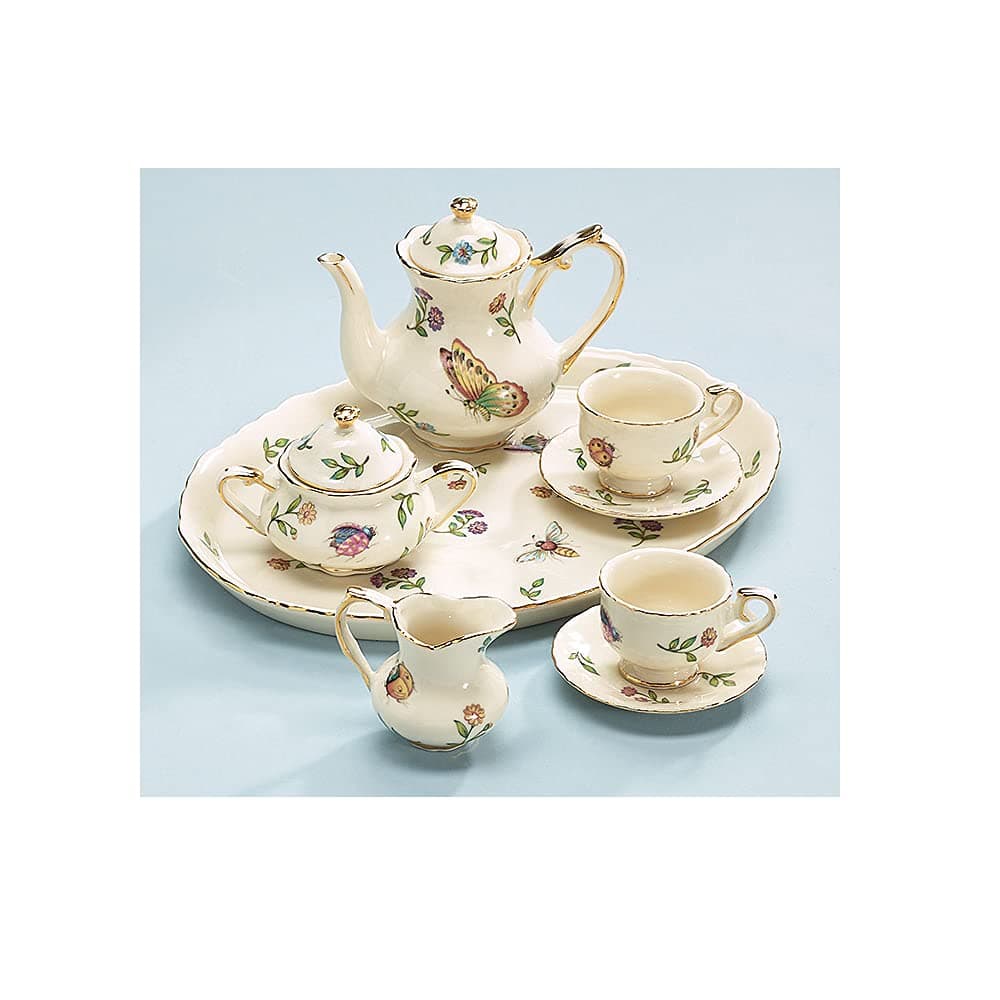 Miniature Porcelain Insect Teaset Beautiful Collectible(Pattern may Vary :Butterfly/Dragonfly/lady bugs/bees )