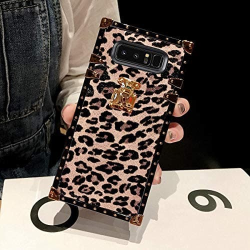 BABEMALL Compatible for Samsung Galaxy Note 10 Plus case, Elegant Premium Leopard Square TPU+PU Leather Protective with Shock Absorption Metal Decoration Corner Back Case (Pink Leopard)