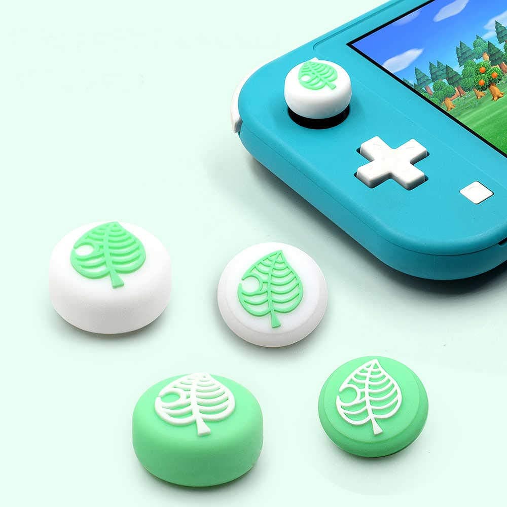 TAACOO Thumb Grip Caps, 4 PCS Animal Crossing Tree Leaf Soft Silicone Joystick Cover for Nintendo Switch & Switch Lite Joy-Con Controller ( Green & White )