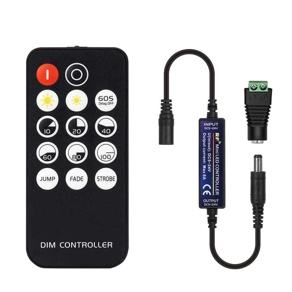 BTF-LIGHTING Mini RF Dimmer Controller 14 Keys for FCOB 3014 5630 5730 3528 LED Strips DC5V/DC12V/DC24V Dimmer Switch Brightness Mode Effect Mode Wireless LED Dimmer Controller(Single Color)