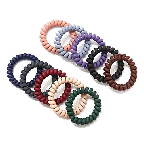 10 Pcs Spiral Hair Ties, Coil Hair Bands Ponytail Holder, Matte Phone Cord Hair Ties, Waterproof Hair Coils, Multi-colored Hair Accessories for Women Girls