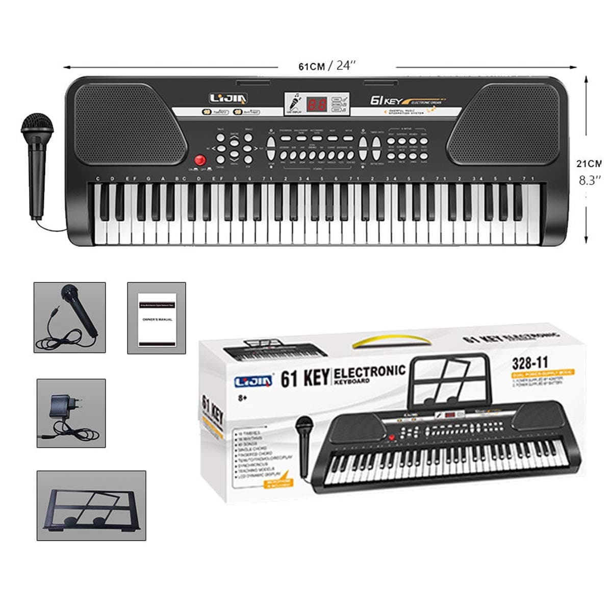 iMeshbean 61 Key Music Electronic Keyboard Electric Digital Piano Organ w/Stand Optional (Black keyboard)