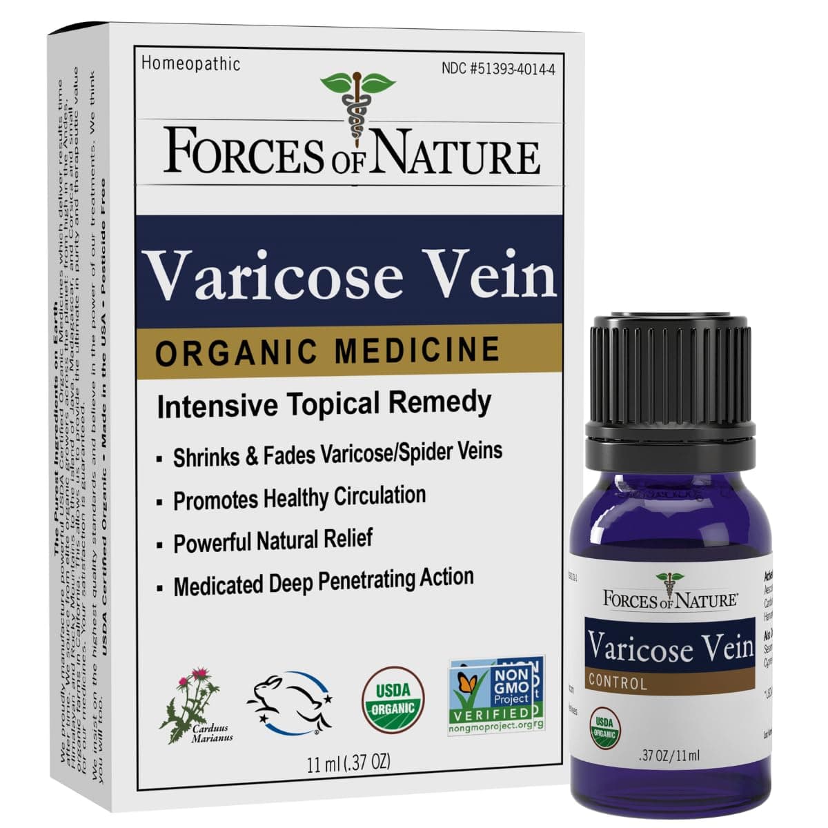 Forces of Nature Varicose Veins Treatment, Organic Homeopathic Medicine, 0.37 Fl Oz, Helps Shrink & Reduce Appearance of Cellulite, Varicose & Spider Veins, Promotes Healthy Vein Circulation