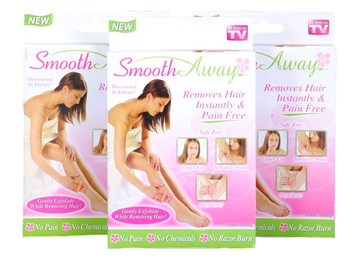 Lot of (3) Smooth Away Hair Removal System - Removes Hair Instantly and Pain Free Includes Travel Case, Large Applicator, Small Applicator, 5 Large flex-crystal replacement pads, 5 small flex-crystal replacement pads