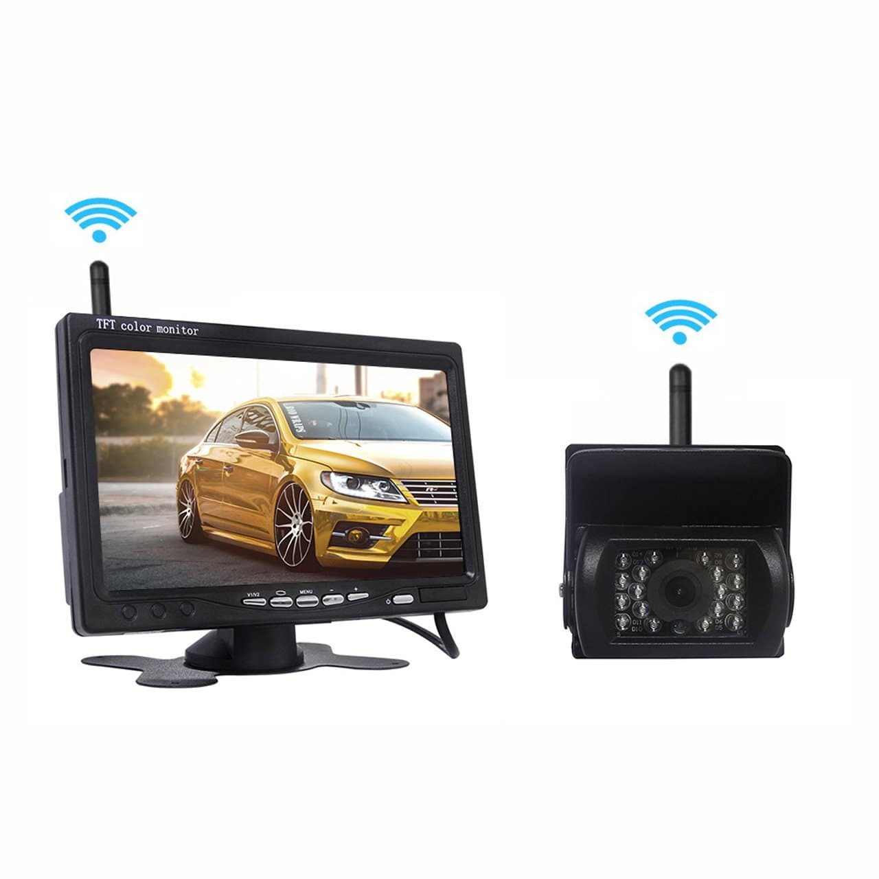 Backup Camera and Monitor Kit, Car Bus LCD Monitor 7 Inch and Wireless Wаtегprооf Rear View Camera with IR Night Vision for Vehicle Parking Assistance System, Car Reversing, RC 12V 24V by Cnhopestar