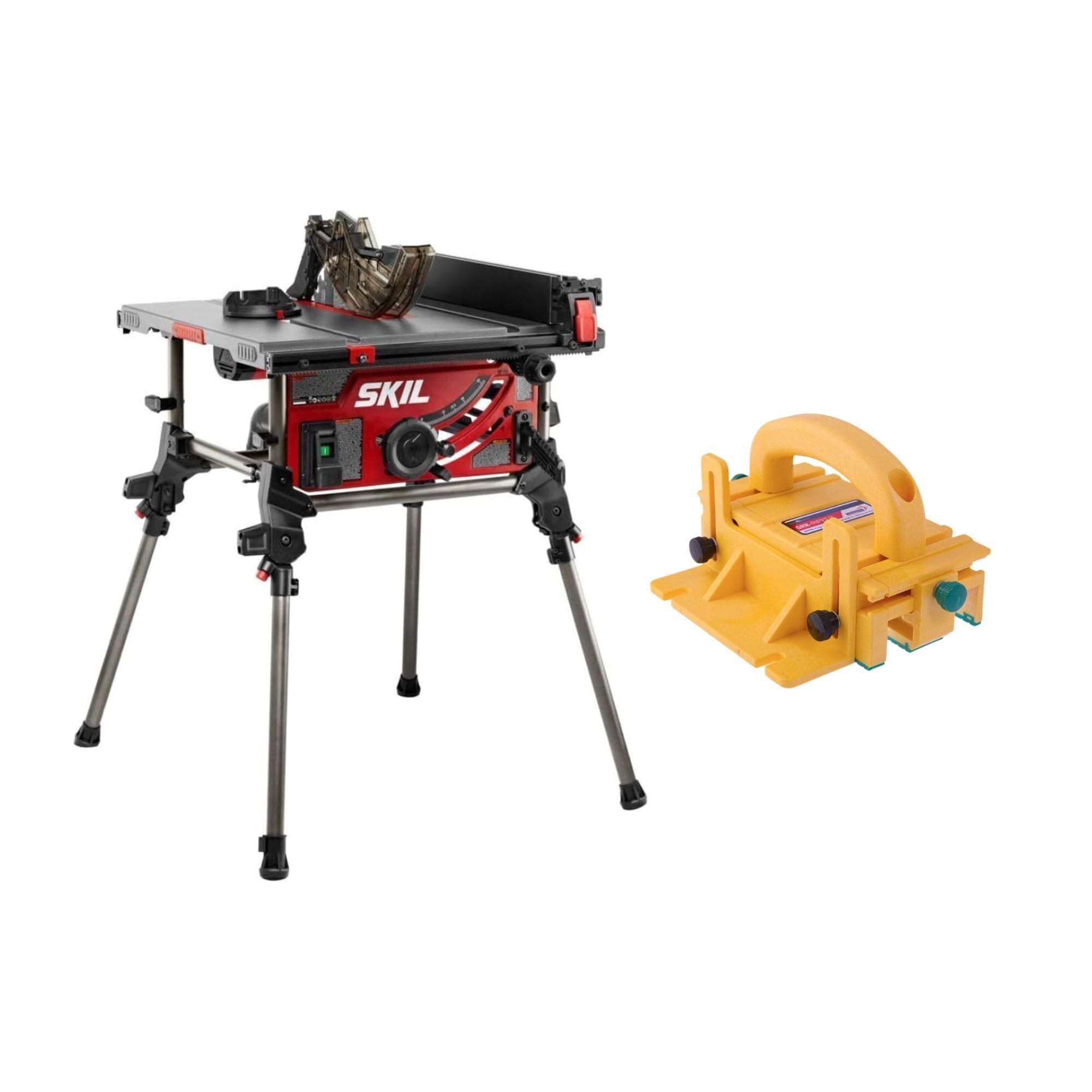 SKIL 15 Amp 10 Inch Portable Jobsite Table Saw with Folding Stand And Microjig GRR-Ripper 3D Pushblock