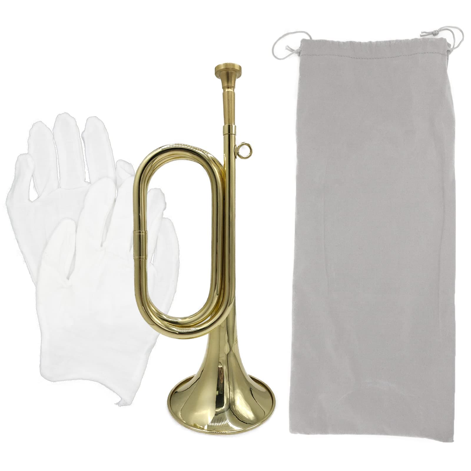 Gold Plated Brass Trumpet Bugle Horn with Bag & Gloves for Military Orchestra and Festival Performances