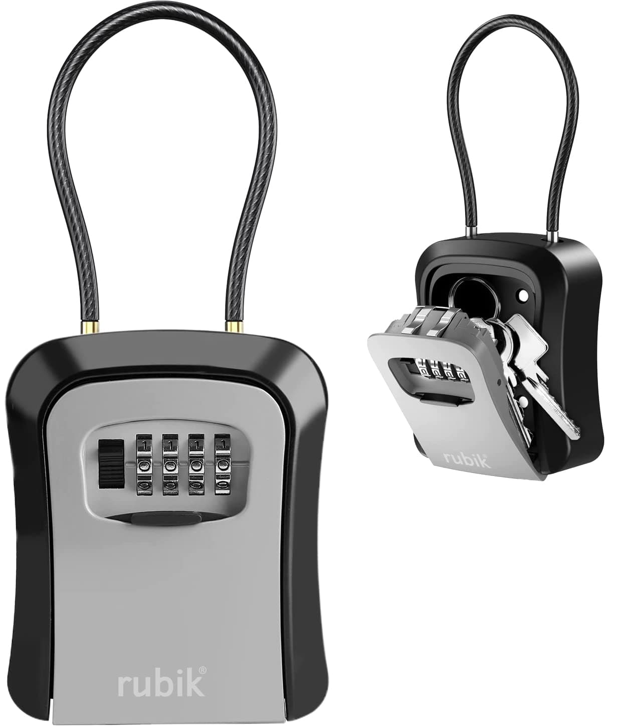 Key Storage Wire Padlock Safe Box with 4-Digits Combination Resettable Lock Hanging and Wall Mounted for Home Hotel Office - Gray/Black