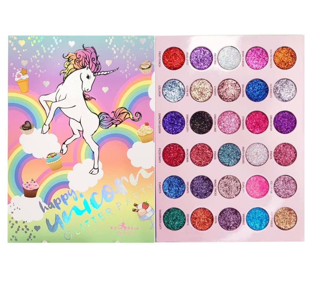 Beauty Glitter Eyeshadow Palette - Shimmery Multicolor Shades, Professional Korean Sparkling Eye Shadow Palette For Glittery Unicorn Looks - 30 Shade