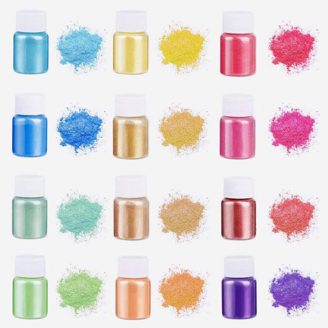 Mica Powder Pearl Pigment-12 Colors Pigment Supply Kit Powder Resin in Bottle Cosmetic Grade Metallic Color Set for Mica Soap Making, Slime, Bath Bombs, Make-up, Nails (12 Color)