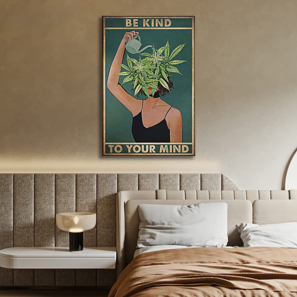 - Vintage Be Kind To Your Mind Poster Mental Health Quote Canvas Wall Art Cool Hippie Boho Print Painting Encouragement Gifts for Women Bedroom 12x16in Unframed