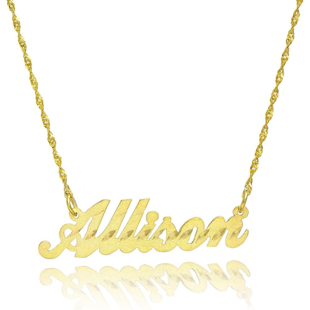 14K Yellow Gold Personalized Stardust Finish Name Necklace (16 Inches, Singapore Chain)