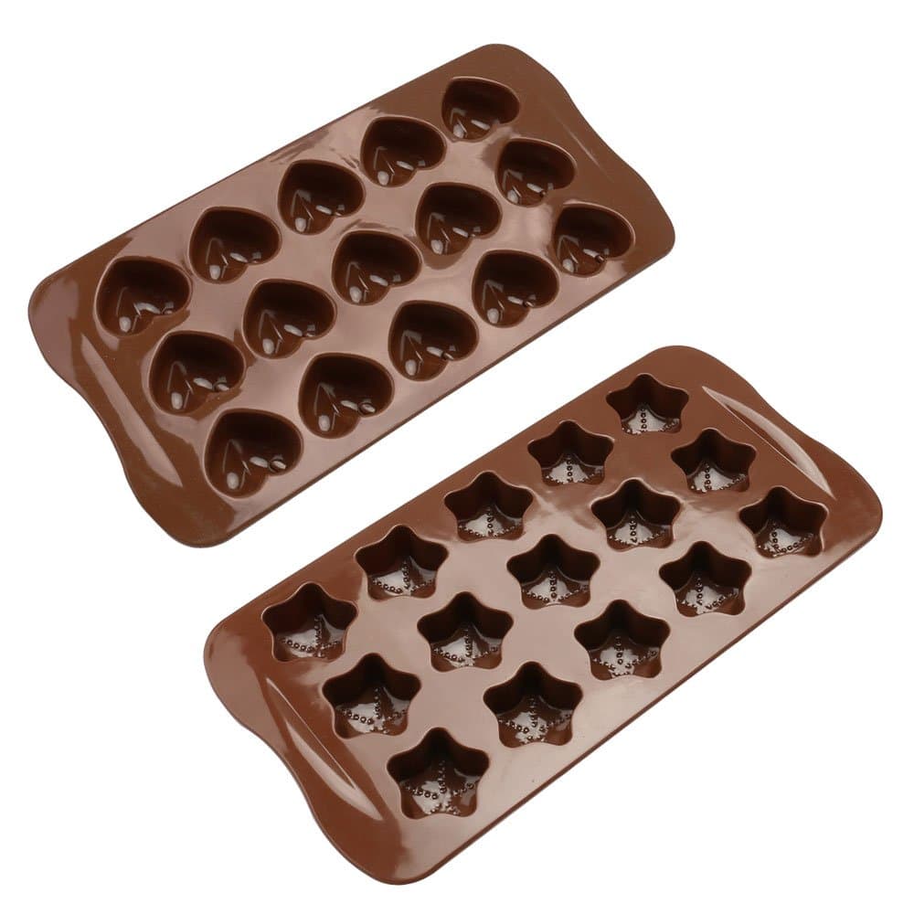 Silicone Chocolate Moulds,DIY Valentines Star and Love Heart Sweet Candy Mould Kitchen Baking for Mothers Day Cake Party Pastry Decoration(2Pack)