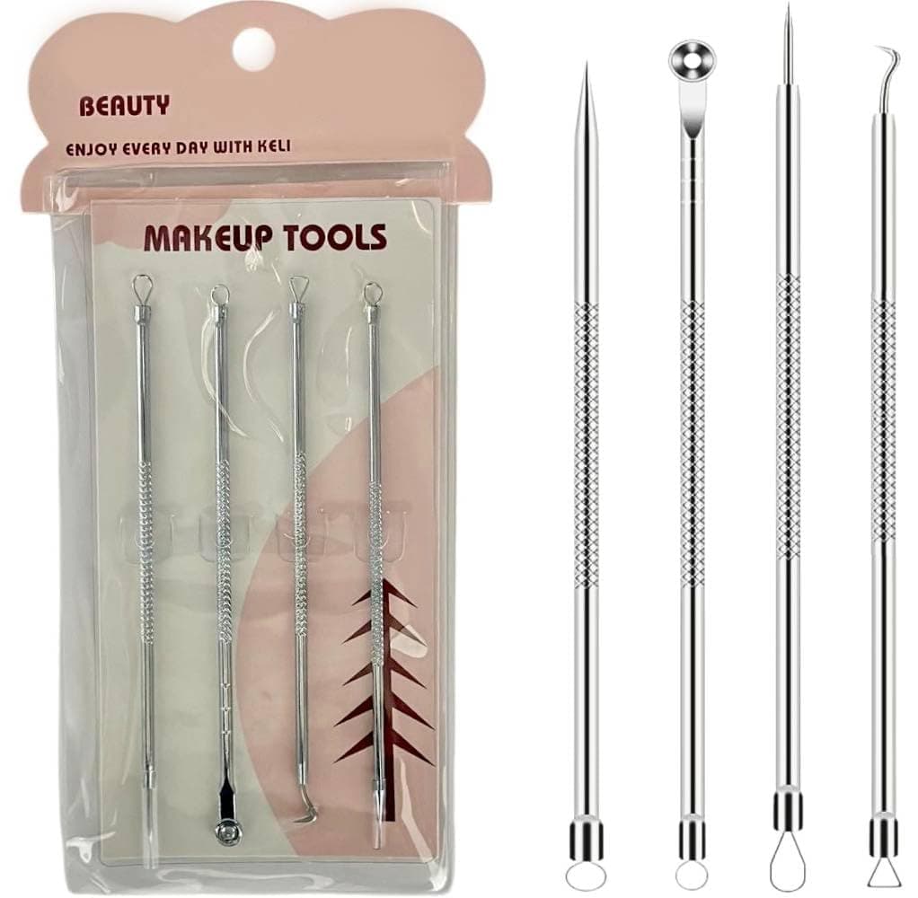 MOMENT Blackhead Pimple Tool Kit, Set of 4 Stainless Steel Blackhead Removal Tool Pimple Popping Kit, Pimple Extractor Acne Tool